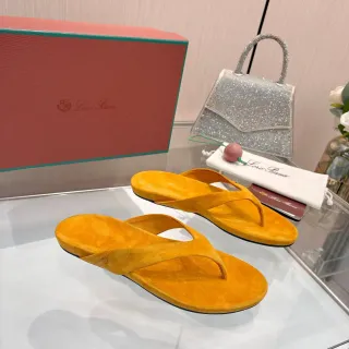 Loro Piana Orange Suede Thong Slippers