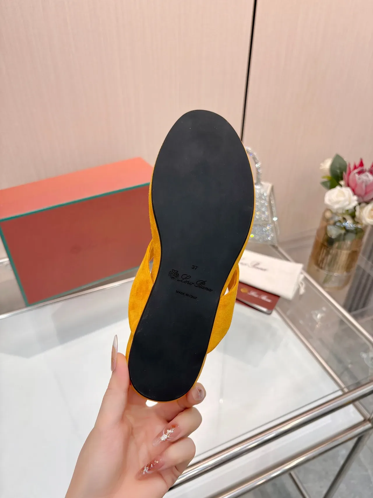 Loro Piana Orange Suede Thong Slippers 3