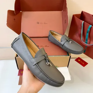 Loro Piana Penny Loafer Gray Pebbled Leather Loafers