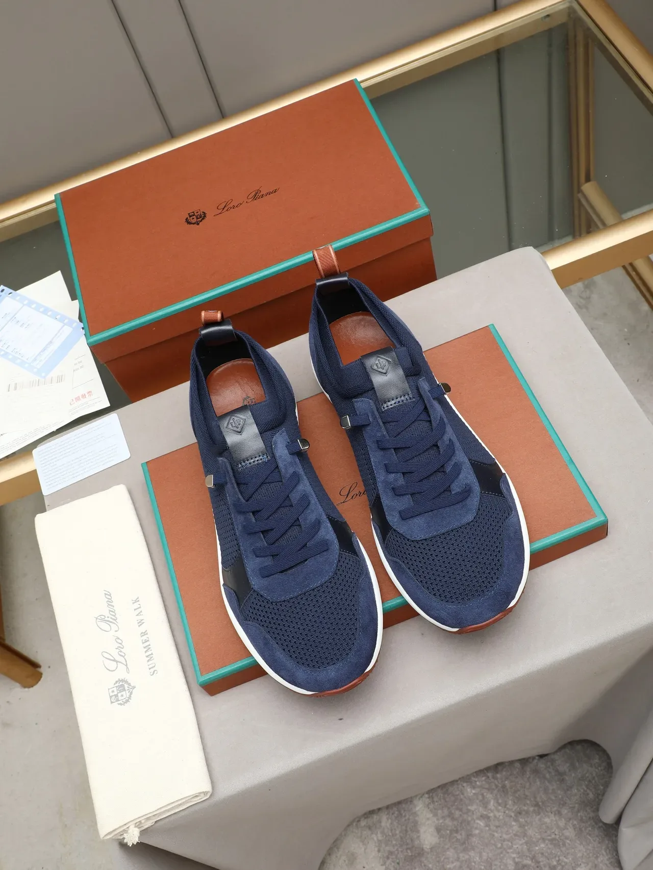 Loro Piana Summer Walk Navy Mesh and Suede Lifestyle Sneaker 3