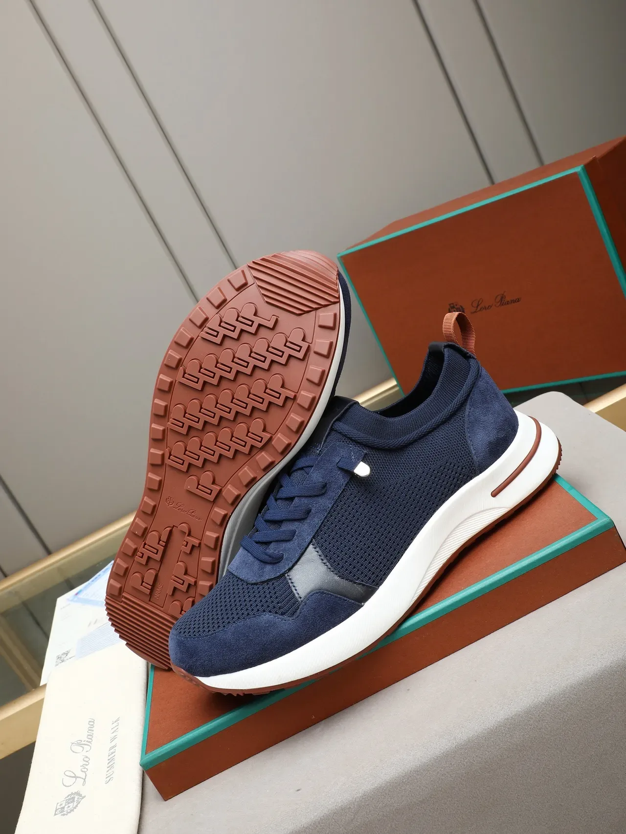 Loro Piana Summer Walk Navy Mesh and Suede Lifestyle Sneaker 5