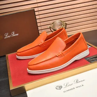 Loro Piana Summer Walk Orange Leather Loafers