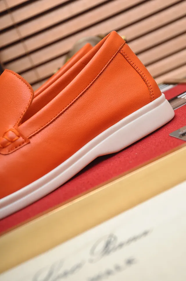 Loro Piana Summer Walk Orange Leather Loafers 2