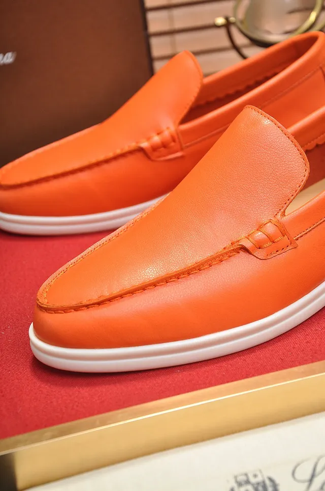 Loro Piana Summer Walk Orange Leather Loafers 3
