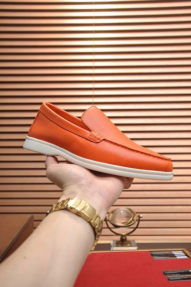 Loro Piana Summer Walk Orange Leather Loafers 7