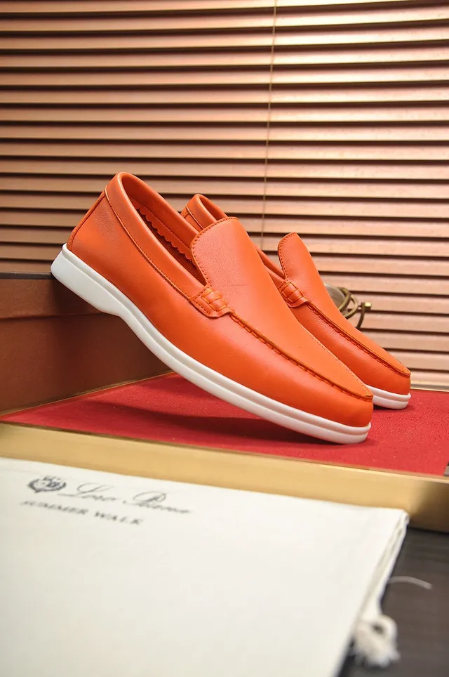 Loro Piana Summer Walk Orange Leather Loafers 8