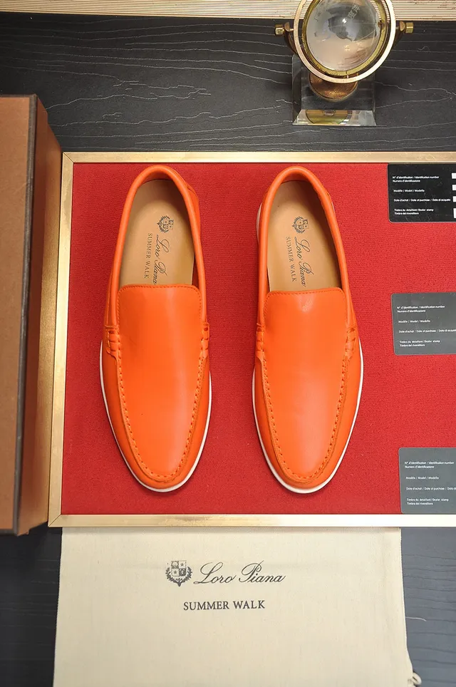 Loro Piana Summer Walk Orange Leather Loafers 9