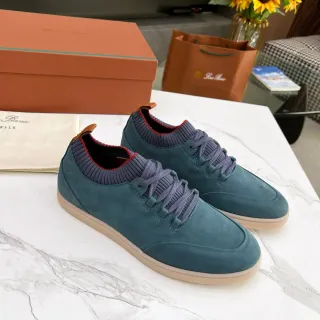 Loro Piana Teal Suede Knit Collar Lifestyle Sneakers