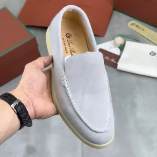 Loro Piana Tennis Walk Light Gray Suede Loafers