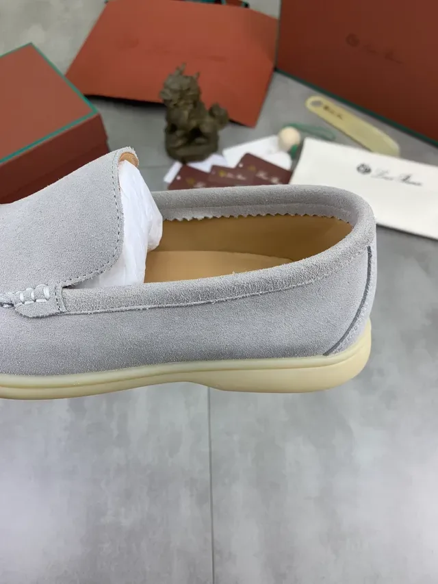 Loro Piana Tennis Walk Light Gray Suede Loafers 3