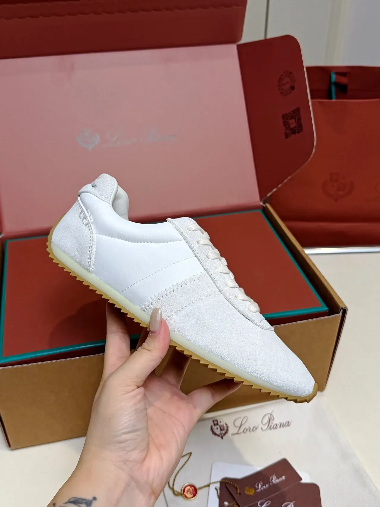 Loro Piana White Suede Low-Top Lifestyle Sneakers 4