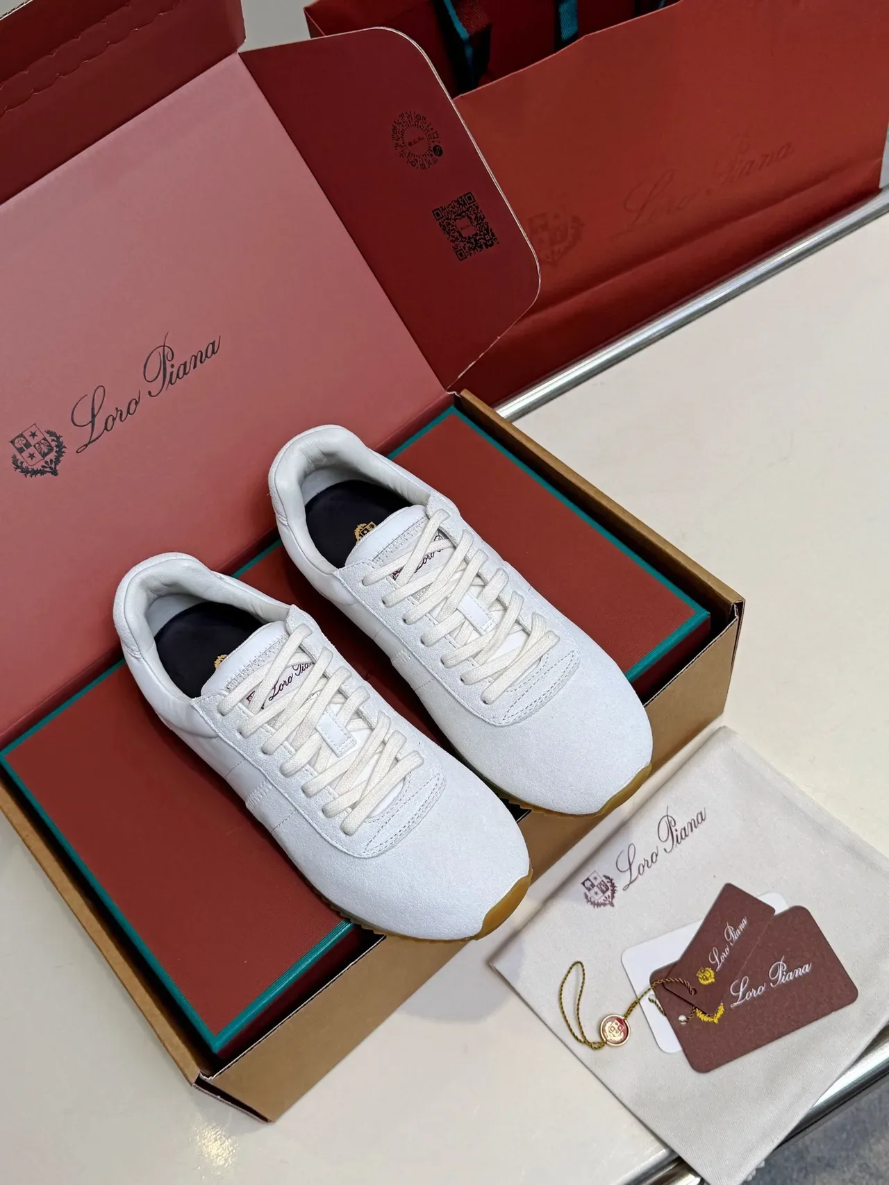 Loro Piana White Suede Low-Top Lifestyle Sneakers 5