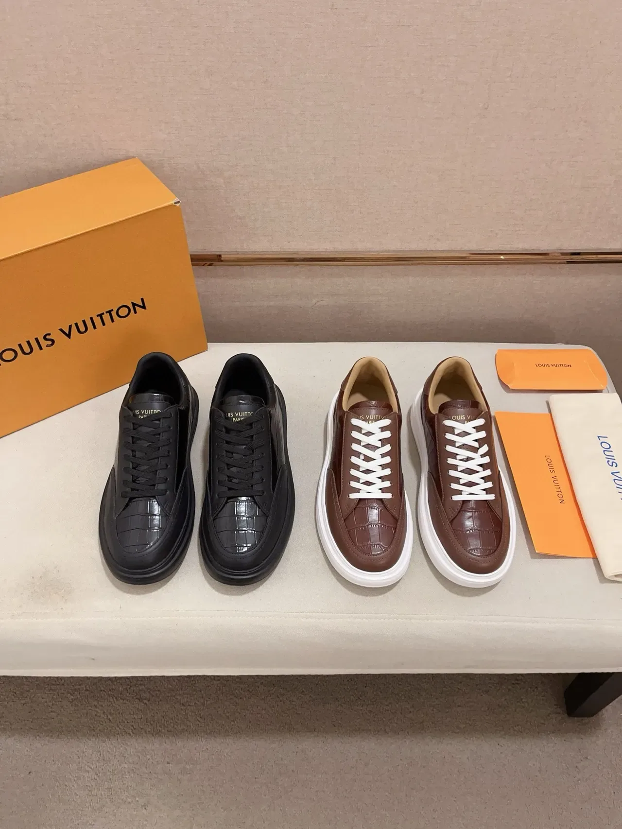 Louis Vuitton All-Black Crocodile-Embossed Platform Lifestyle Sneaker 2