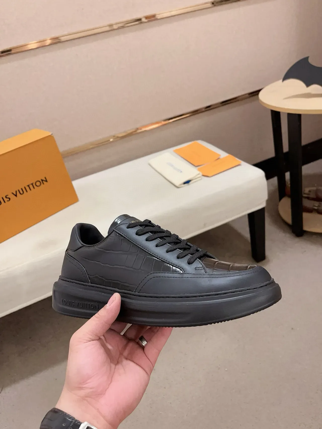 Louis Vuitton All-Black Crocodile-Embossed Platform Lifestyle Sneaker 5