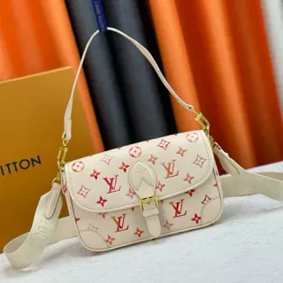 Louis Vuitton Baguette Beige Red Monogram-Printed Flap-Top Messenger Bag
