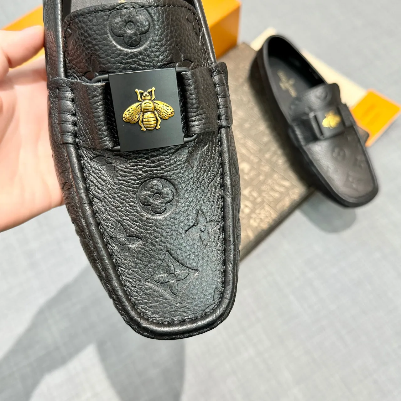 Louis Vuitton Bee Loafer Black Embossed Monogram Leather Loafers 4