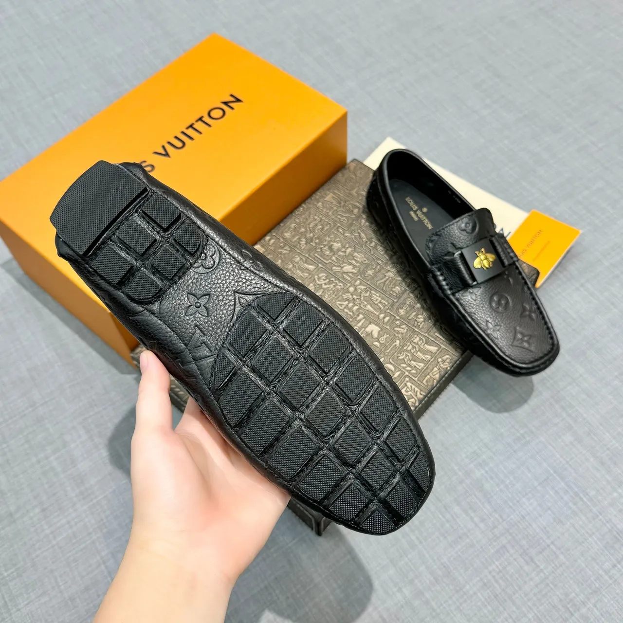 Louis Vuitton Bee Loafer Black Embossed Monogram Leather Loafers 6