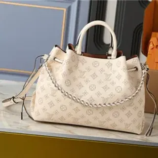 Louis Vuitton Beige Brown Monogram-Printed Chain-Strap Bucket Bag