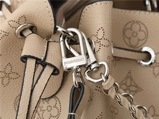 Louis Vuitton Beige Brown Monogram-Printed Chain-Strap Bucket Bag 14
