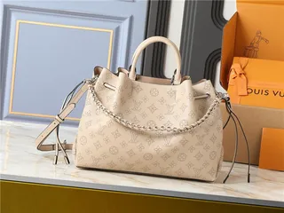 Louis Vuitton Beige Brown Monogram-Printed Chain-Strap Bucket Bag 19