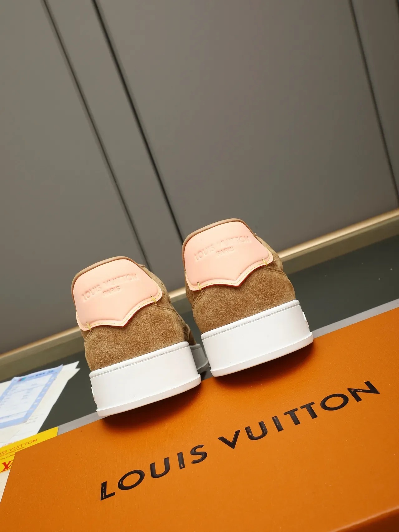 Louis Vuitton Beige White Embossed Monogram Suede Pale Pink Heel Tab Lifestyle Sneakers 3