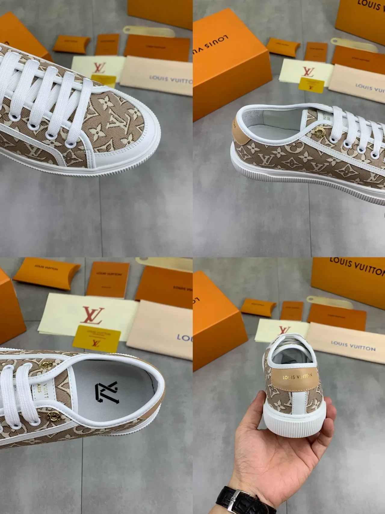 Louis Vuitton Bege e Branco Monograma Lona Tênis Lifestyle Low Top 2