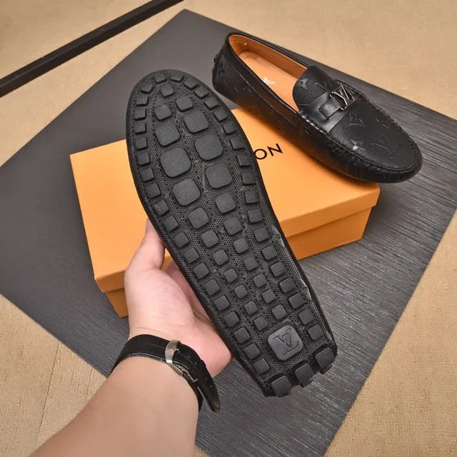 Louis Vuitton Black Beige Monogram-Perforated Leather Metal LV Buckle Strap Loafer 4