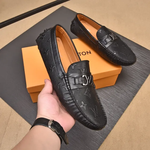 Louis Vuitton Black Beige Monogram-Perforated Leather Metal LV Buckle Strap Loafer 5