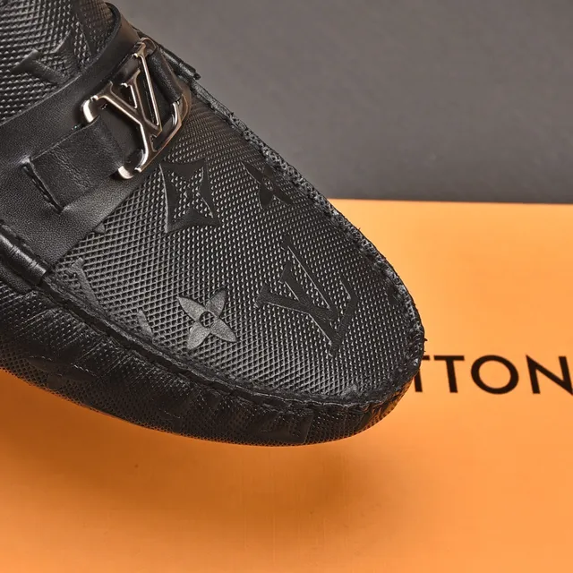 Louis Vuitton Black Beige Monogram-Perforated Leather Metal LV Buckle Strap Loafer 6