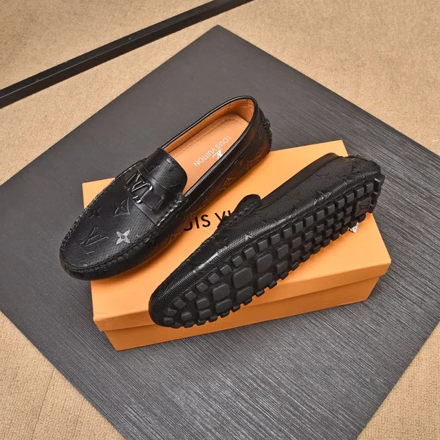 Louis Vuitton Black Beige Monogram-Perforated Leather Metal LV Buckle Strap Loafer 7