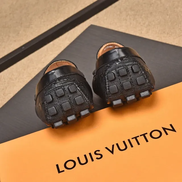 Louis Vuitton Black Beige Monogram-Perforated Leather Metal LV Buckle Strap Loafer 9