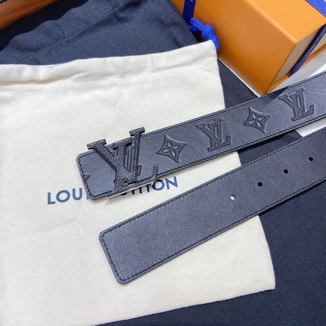 Louis Vuitton Black Blue Embossed Monogram Oversized Metallic Buckle Leather Belt 2