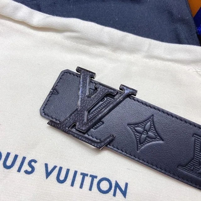 Louis Vuitton Black Blue Embossed Monogram Oversized Metallic Buckle Leather Belt 8