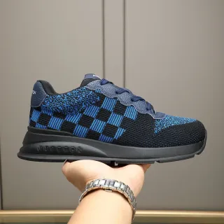 Louis Vuitton Black Blue Knit Checkerboard Upper Wavy Collar Trim Lifestyle Sneakers