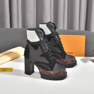 Louis Vuitton Black Brown Chunky Platform Mixed-Material Upper Ankle Boots
