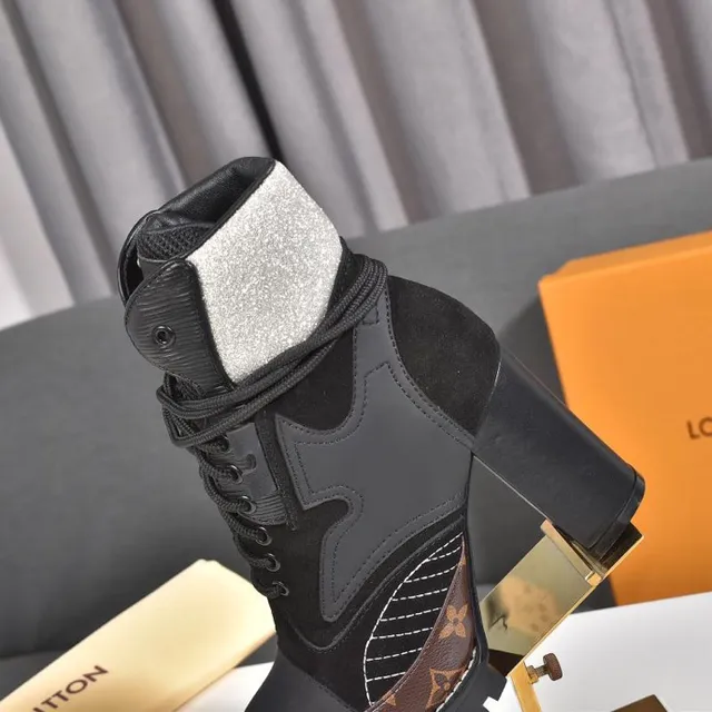 Louis Vuitton Black Brown Chunky Platform Mixed-Material Upper Ankle Boots 3