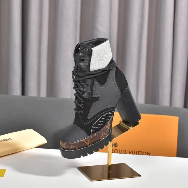 Louis Vuitton Black Brown Chunky Platform Mixed-Material Upper Ankle Boots 5
