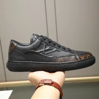 Louis Vuitton Black Brown Embossed Monogram Logo Mixed Leather And Canvas Lifestyle Sneakers
