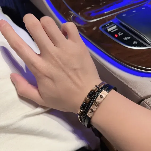 Louis Vuitton Black Gold Braided Leather Beaded Jewelry 2