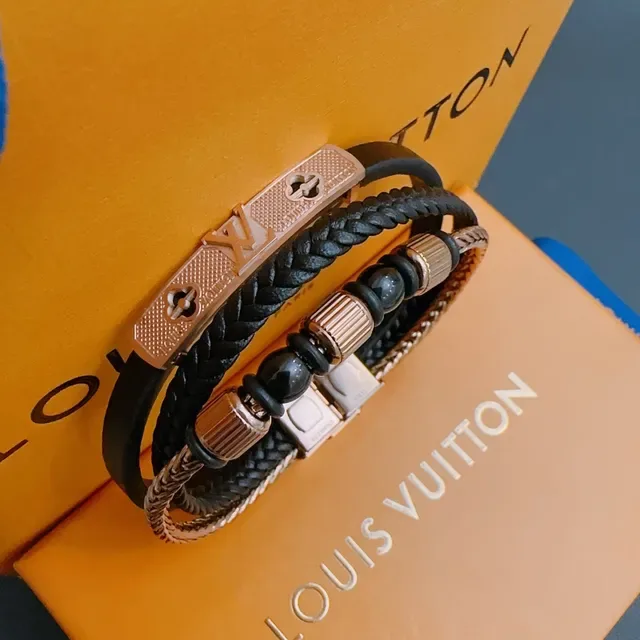 Louis Vuitton Black Gold Braided Leather Beaded Jewelry 3