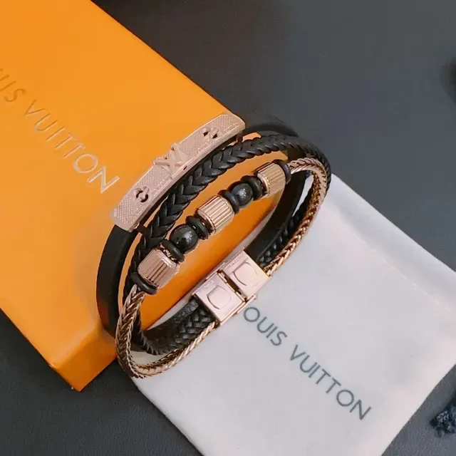 Louis Vuitton Black Gold Braided Leather Beaded Jewelry 5