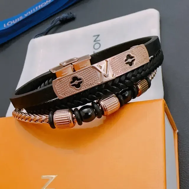 Louis Vuitton Black Gold Braided Leather Beaded Jewelry 8