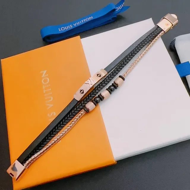 Louis Vuitton Black Gold Braided Leather Beaded Jewelry 9