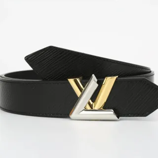 Louis Vuitton काला सोना डायगोनल Epi-Grain टू-टोन LV Monogram बकल लेदर बेल्ट