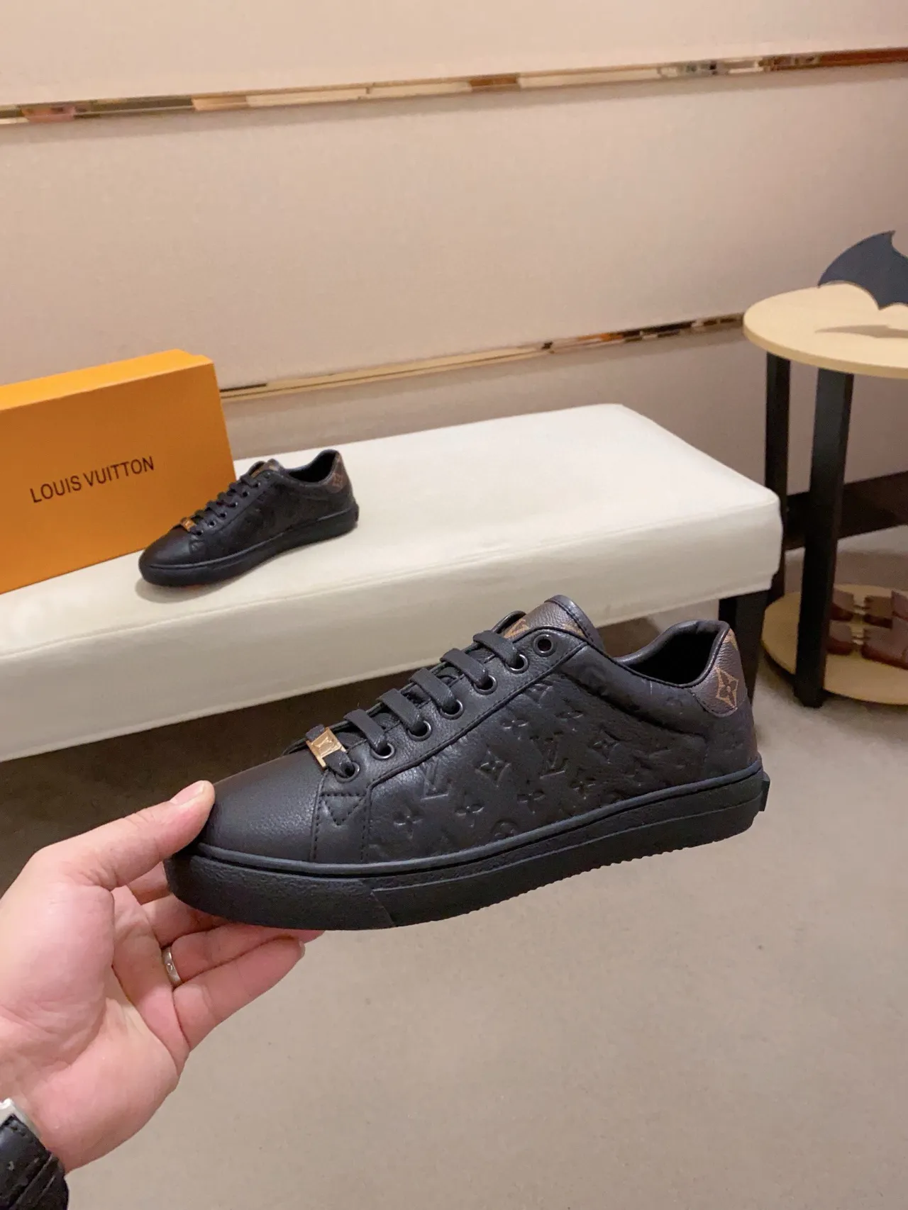 Louis Vuitton Black Gold Embossed Monogram Leather Low-Top Silhouette Lifestyle Sneakers 3