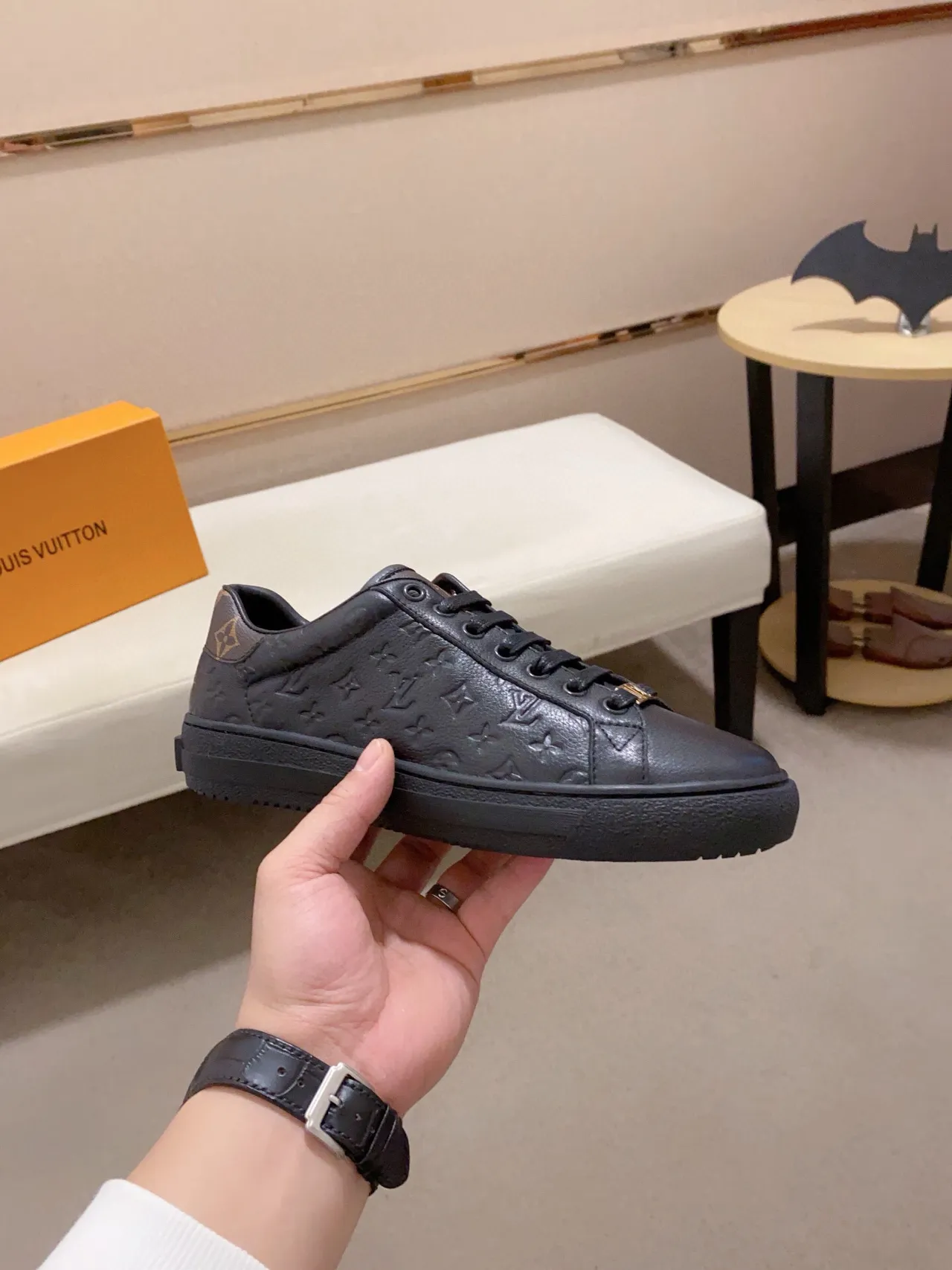 Louis Vuitton Black Gold Embossed Monogram Leather Low-Top Silhouette Lifestyle Sneakers 4