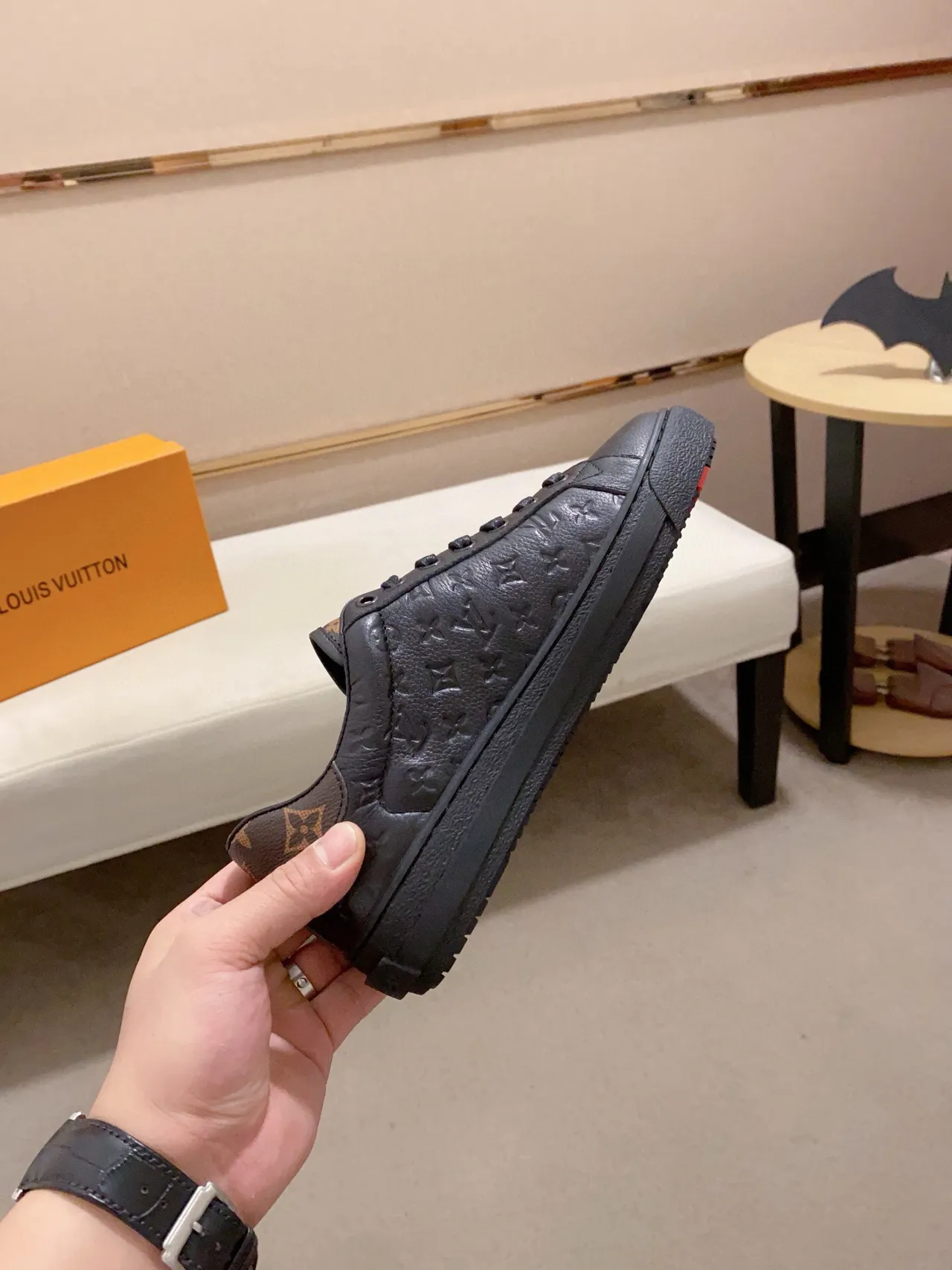 Louis Vuitton Black Gold Embossed Monogram Leather Low-Top Silhouette Lifestyle Sneakers 5