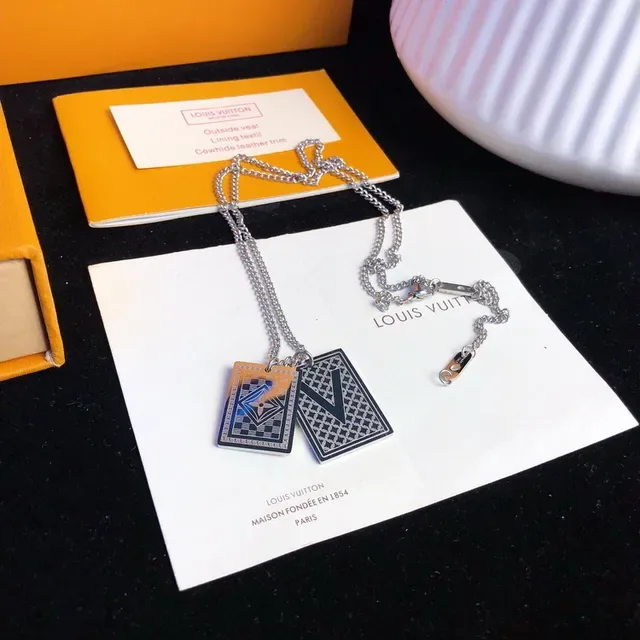 Louis Vuitton Black Gold Square Pendant Monogram Motif Necklace 2
