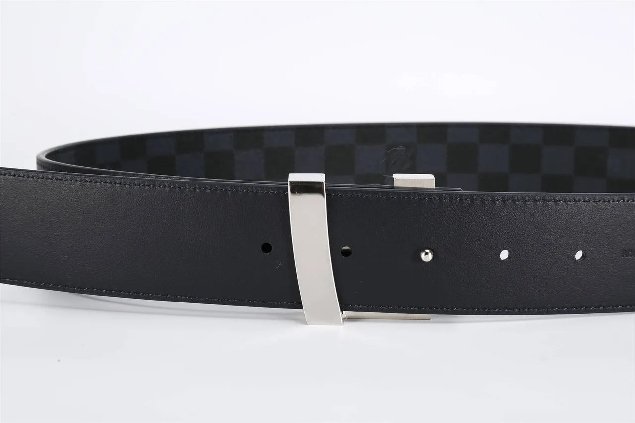Louis Vuitton Black Gray Damier Graphite Check Pattern Polished Silver-Tone LV Monogram Buckle Leather Belt 4
