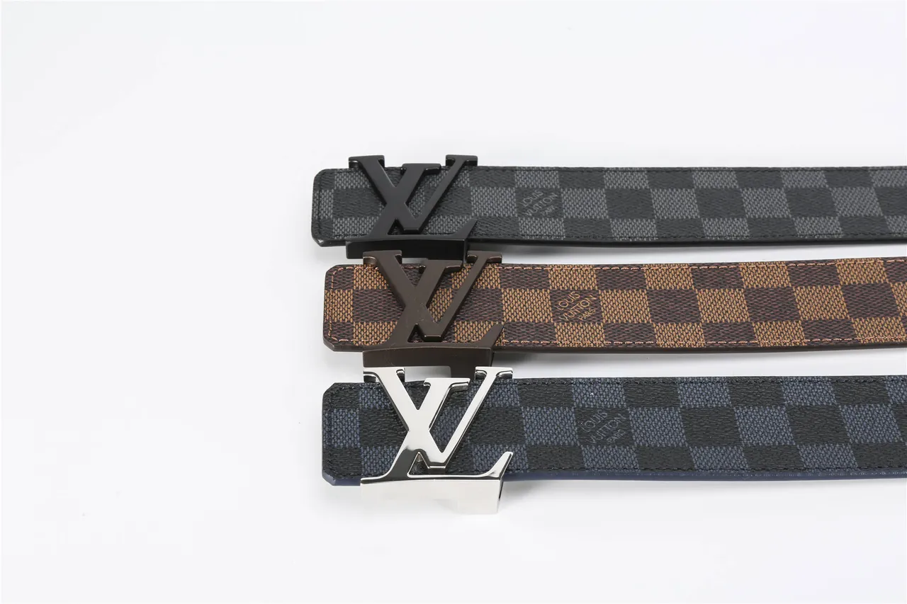 Louis Vuitton Black Gray Damier Graphite Check Pattern Polished Silver-Tone LV Monogram Buckle Leather Belt 7